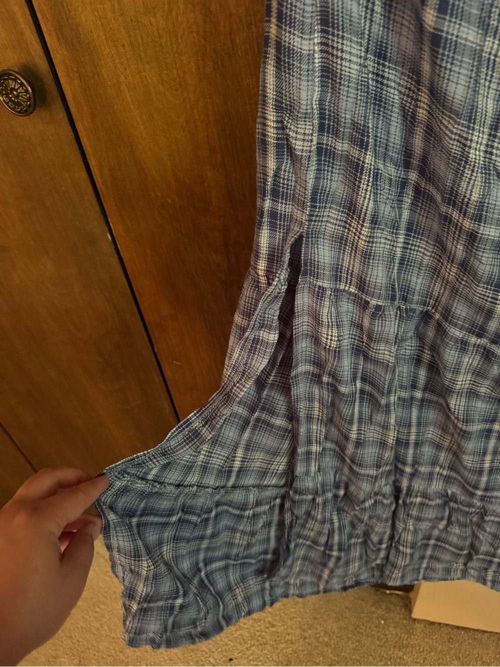 No Boundaries Blue Plaid Tiered Maxi Skirt - Picture 2 of 2
